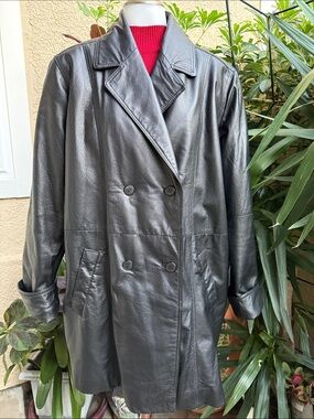 Vintage Veranesi Double Breasted Black Leather Jacket with Pockets